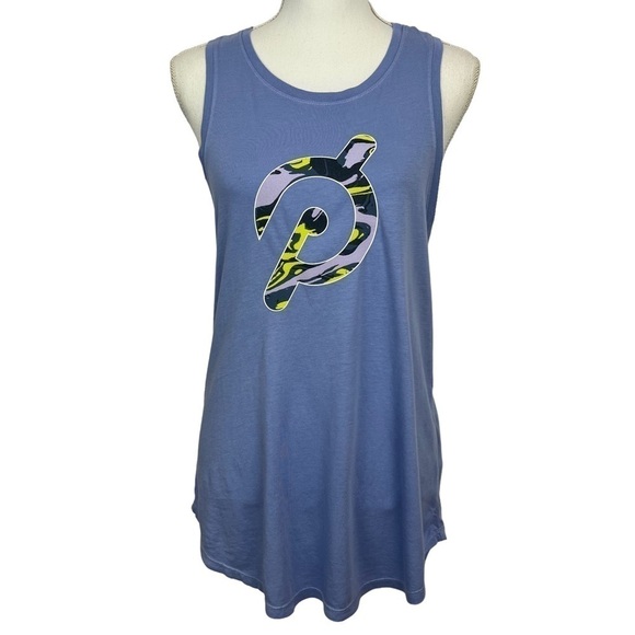 NWT PELETON Women’s Athletic Biking Tank Top Sz Small Blue W/Graphics Stretch - Picture 1 of 11